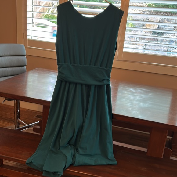 Teal dress 1X EUC soft cotton fit and flare midi v-neck ruching sleeveless - Picture 6 of 8